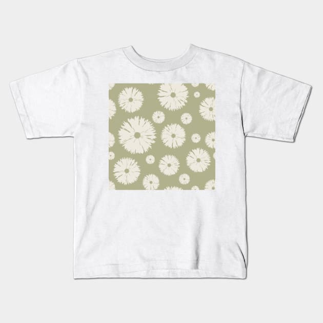 Vintage Mid Century Modern Japanese Flower Printmaking Woodblock Print Pattern Kids T-Shirt by Mochabonk